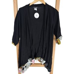 NWT Moonlight Black Multicolored Ruffle Crinkle Open Cardigan Size Small